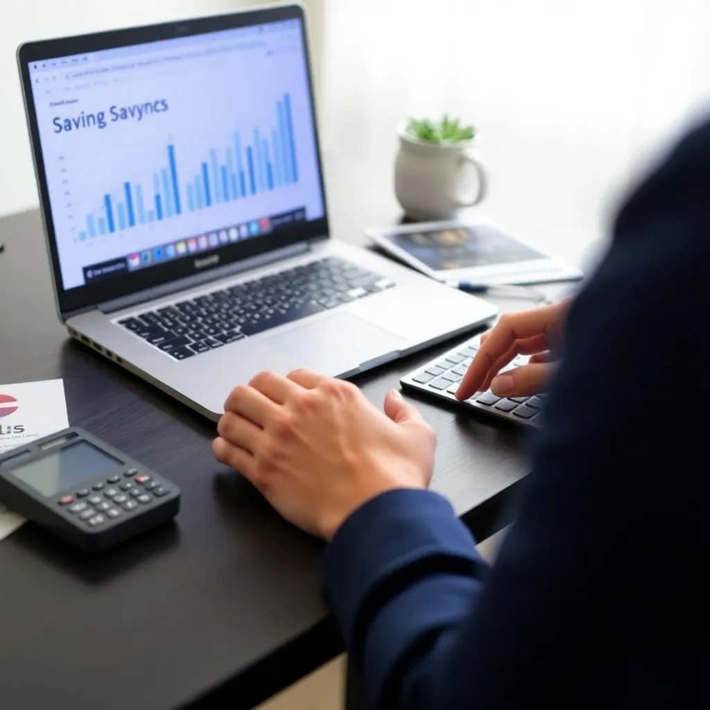 Een persoon die zijn financiën beheert met een laptop en rekenmachine