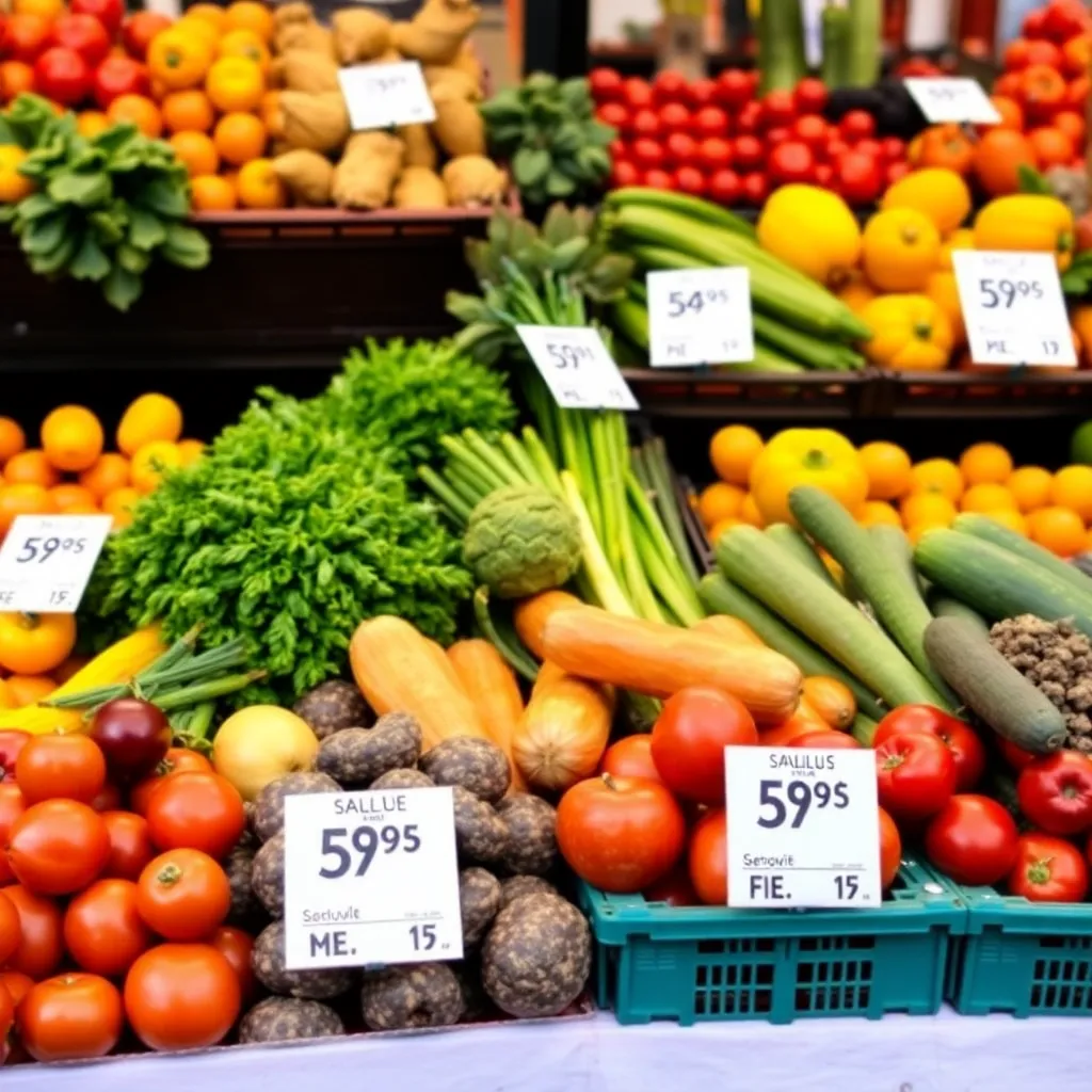 Diverse seizoensgroenten en fruit op een Belgische markt