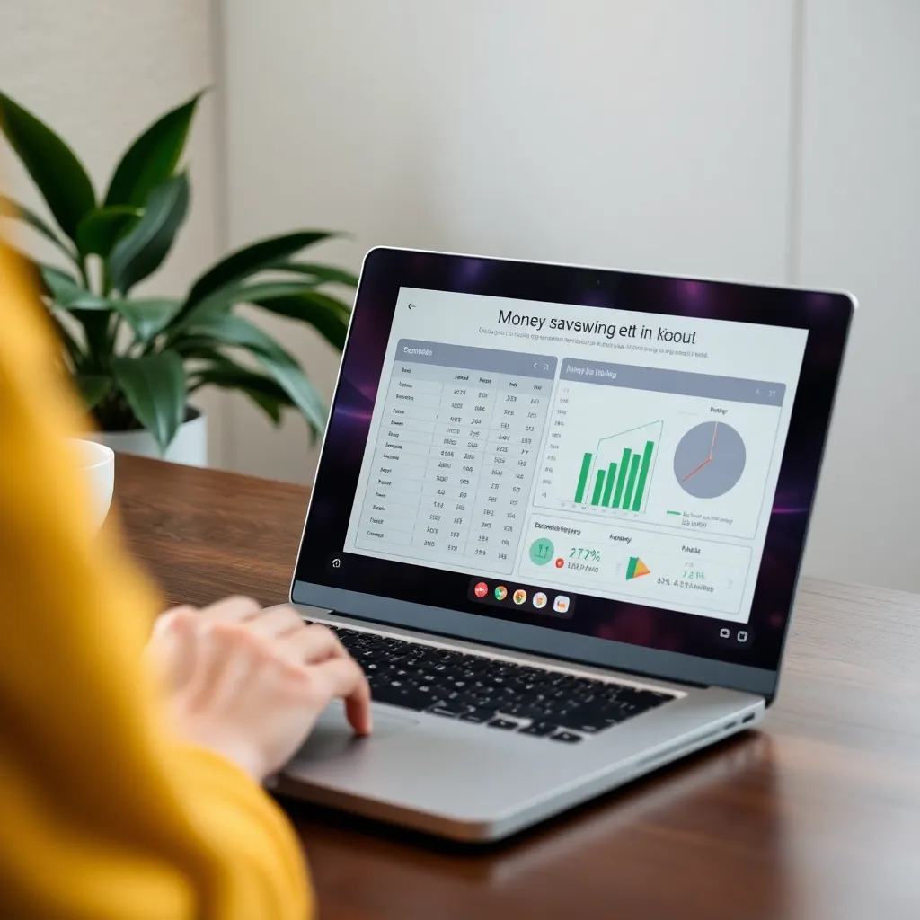 Persoon die financiën analyseert op laptop met bespaarscan tool