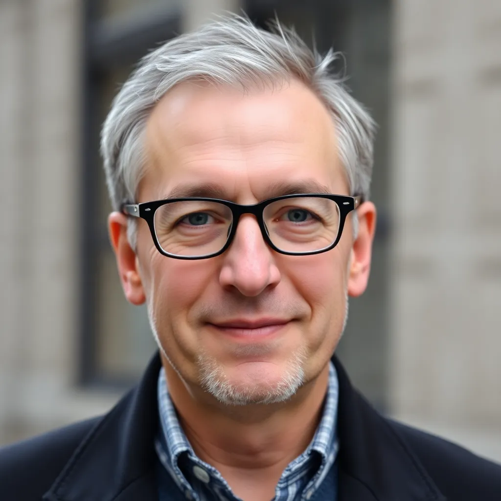 Portret van Marc uit Brugge, een man van vijftig jaar met bril en grijzend haar